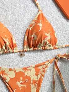 Swim Mod 3件套女士夏季随机印花吊带沙滩裙，复古度假比基尼套装 - 彩色 - 查看 4