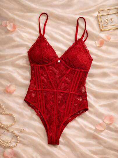 1 Pieza bodyduit sexy de encaje Con Broche  y malla para mujer, lencería íntima erótica, para salir unitalla