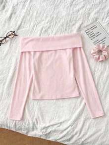 Tseoso 女士95%棉粉色针织露肩修身T恤 - 性感百搭的柔美少女风上衣，适合派对、夜店、约会、清新少女风、新年、居家、返校季和秋季穿搭 - 彩色 - 查看 2