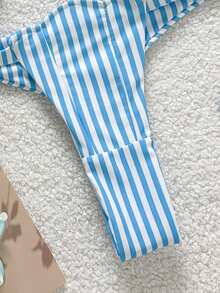 Swim Mod Petal Patchwork Hard Cup Detachable Strap Striped Print Sexy Cute 2 Pieces Swimwear - Multicolor - View 6