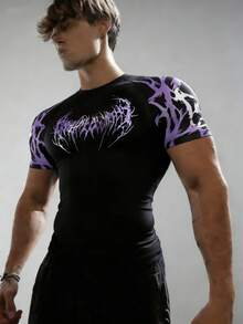 Manfinity Sport Polished Men's Gothic Style Printed Slim Fit Athletic T-Shirt - Multicolor - View 5