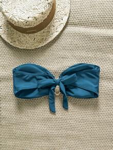 Swim Chiccia Áo bikini không dây màu trơn dành cho nữ, trang trí kim loại, thích hợp cho mùa hè đi biển. - màu xanh lá - Xem 2