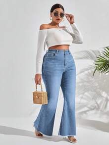 Slaydiva Celana Jeans Slim Flare Kasual Ukuran Plus - Light Wash - View 5