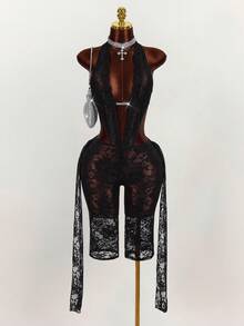 Amplova 2026 Lace See-Through Sexy Music Festival Jumpsuit For Women - Black - View 6