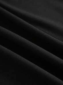 EMERY ROSE 温暖舒缓风格小女孩手捧猫咪印花休闲加大码T恤 - 黑色 - 查看 5