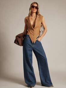 Hauture Camiseta de tirantes con escote en V profundo, botones delanteros y lazos laterales, para verano - Caqui - Ver 6