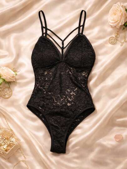 1 Pieza bodyduit sexy de encaje Con Broche  y malla para mujer, lencería íntima erótica, para salir unitalla