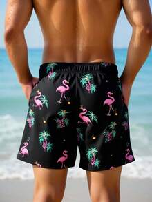 Manfinity Swimmode Men's Casual Printed Beach Shorts - Black - View 2