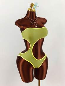 Amplova 1 pièce Maillot de bain une pièce sexy et échancré dans le dos pour femmes, avec des couleurs contrastées, convient pour la plage, les vacances, le printemps/été - Multicolore - Voir 4