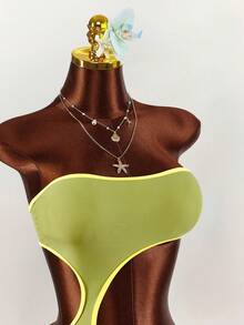 Amplova 1 pièce Maillot de bain une pièce sexy et échancré dans le dos pour femmes, avec des couleurs contrastées, convient pour la plage, les vacances, le printemps/été - Multicolore - Voir 6