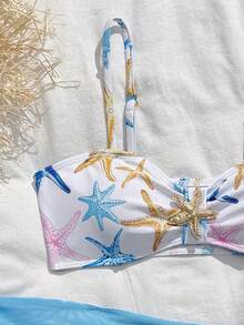 3pcs Starfish Print Swimsuit Set For Girls - Multicolor - View 5