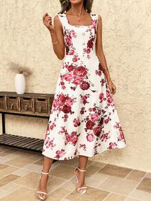 SHEIN Clasi 女士浪漫印花长裙，优雅百搭，适合外出、聚会和度假，春夏款 - 彩色 - 查看 7