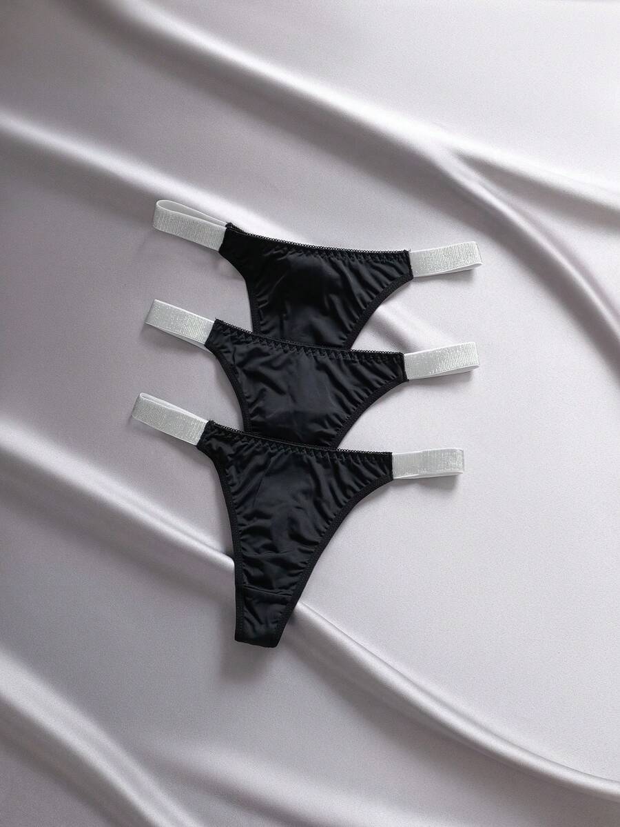 EmpressEnvy 3条装撞色胶带性感丁字裤丁字裤内衣丁字裤套装男士丁字裤 - 黑色 - 查看 1