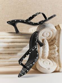 SHUZIA #Artedition 女士黑色波点人字拖细高跟凉鞋 – 时尚舒适，行走自如 - 黑色 - 查看 3