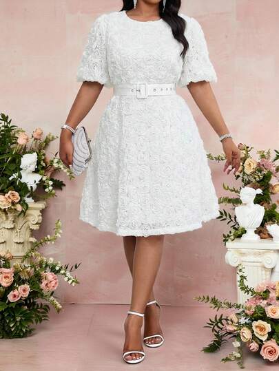 Fleurora Spring And Summer Modest Elegant Wedding  Cocktail Party Concert/Music Festival White Embroidery Scoop Neck Flared Belted Midi Short Sleeve Plus Size Dresses Summer Dress Summer Dresses For Women Festival Dresses Festival Outfits For Women Party Dress Wedding Guest Dress For Women Wedding Guest Dress Weddings & Events Luxury Evening Dresses For Weddings Bridesmaid Dress Wedding Guest Dresses Graduation Outfit For Mother Birthday Dress Birthday Dresses For Women Birthday Outfits For Women Elegant Dresses For Women Elegant Dresses Luxury Dress Formal Dress Formal Dresses For Women White Dress White Dresses For Women Plus Size Elegant Party Solid Color 3D Floral Dress, Summer White Elegant Dress White Classy Dress Rehearsal Dinner Dress White White Dress For Church Elegant White Dress