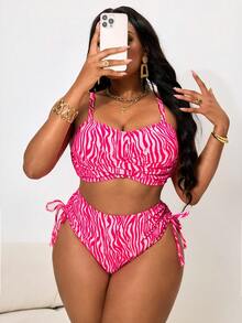 Slaydiva Plus Size Women 2pcs Elegant Casual Beach/Pool Swimwear Set - Pink - View 3