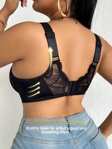 DesireSculpt 1 pieza Sujetador con aros y ajustable con encaje y parches para mujer de talla grande - Negro - Ver 2