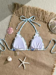 Swim Mod 女士泳衣上装，罗纹海星挂脖系带，夏季假日沙滩泳装 - 彩色 - 查看 2