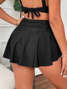 Swim Vcay Váy bơi xếp ly cạp cao màu đen cỡ lớn dành cho nữ, thích hợp cho kỳ nghỉ biển. - màu đen - Xem 2