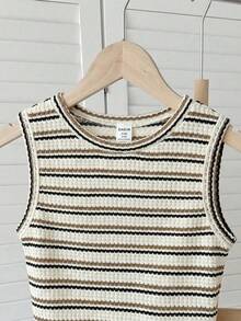 SHEIN 少女杏色吊带背心和松紧腰裤两件套，春夏款 - 白色 - 查看 3