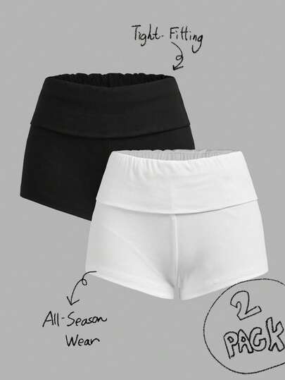 Tseoso 2 piezas Pantalones cortos de entrenamiento ajustados de punto de color negro y blanco de talle bajo para mujer, sexy y lindo para usar en casa, de vuelta al colegio, todo el año, estilo deportivo retro vintage, estilo chica suave, estilo chica limpia, estilo sororidad Gen Z