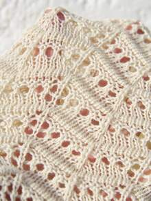 LanaWest CURVE Women's V-Neck Tie-Up Solid Color Hollow Spring Cardigan - Apricot - View 6