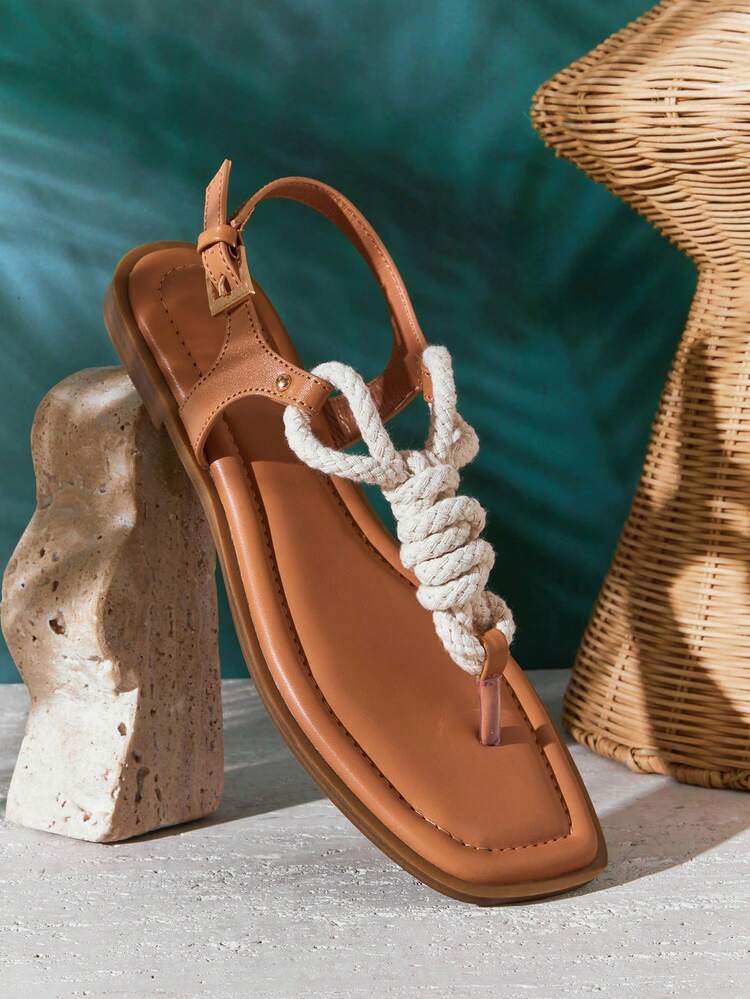 SHUZIA #CoastalChic 女士航海风系带棕褐色人字拖凉鞋 – 奢华灵感，雕塑线条，轻松优雅，夏日必备 - 紫紅色 - 查看 3