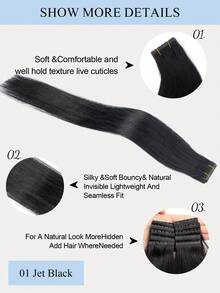 10片双孔注塑发片，双扣设计，自然拉丝式微型发，沙龙级自然外观假发，高品质真人发丝 - 彩色 - 查看 5