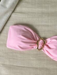 Swim Basics Top de bikini sexy de unicolor sin tirantes con decoración metálica para mujer - Rosa - Ver 3