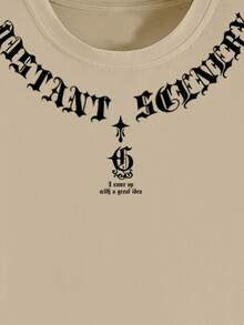 Manfinity Roughcore Bộ áo thun nam phối màu tương phản, in chữ Gothic, phong cách vintage Mỹ thường ngày, thích hợp mặc hàng ngày, bộ đồ Gothic. - Nhiều màu - Xem 4