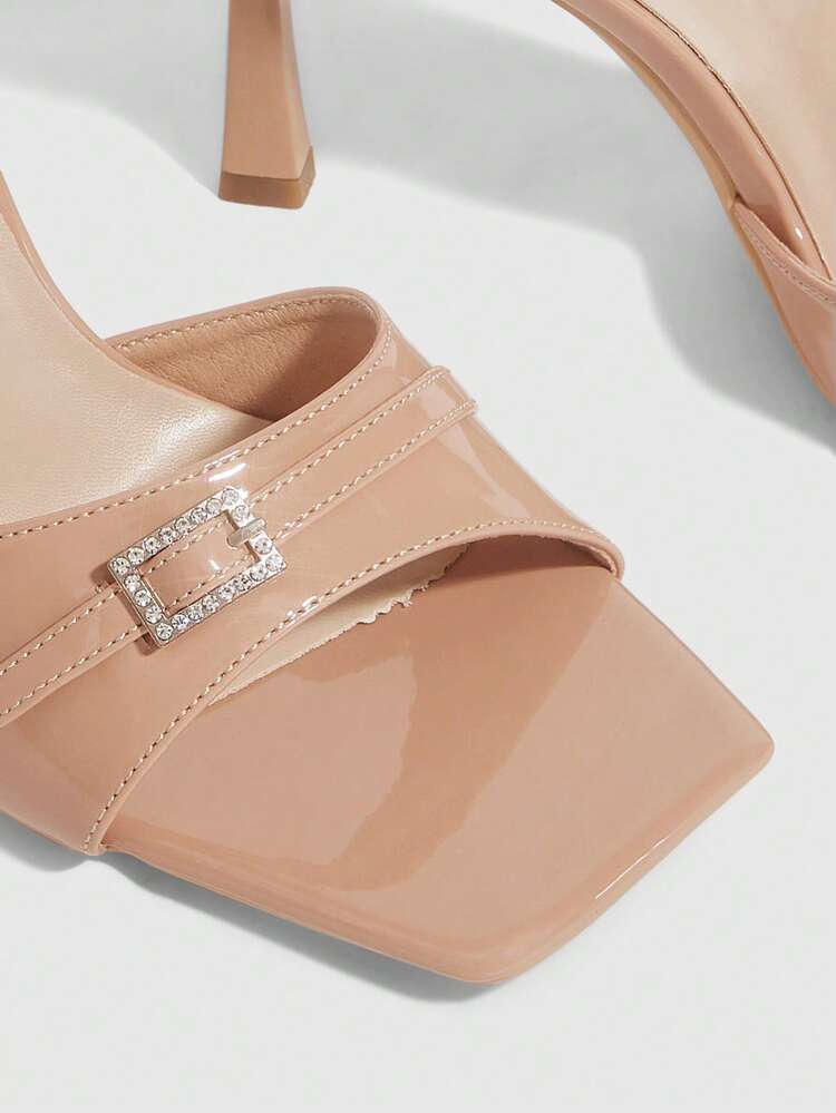 CUCCOO SZL Women Shoes Spring And Summer New Apricot Mirror One-Piece Rhinestone Buckle With Peep Toe Women's High-Heeled Sandals Fashionable, Comfortable And Versatile Sexy Party Women's Sandals Peep Toe Sandals