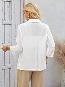 EMERY ROSE 女士纯色口袋休闲长袖西装外套 白色西装外套 女士西装外套 白色外套 女士商务休闲夏季装 - 白色 - 查看 2