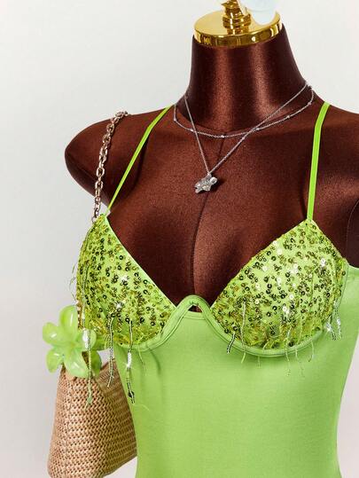 Amplova Vestido mini ajustado para fiesta sin mangas con diseño de espalda descubierta y cruzado, decorado con diamante de imitación