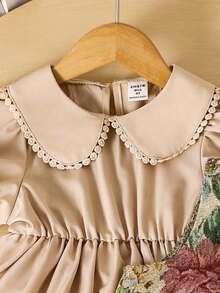 SHEIN 女童两件套：纯色高领流苏休闲连衣裙和碎花背心 - 卡其色 - 查看 5