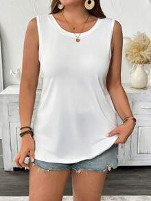 EMERY ROSE 3PCS Plus Size Women's Solid Color Round Neck Sleeveless Tank Top Three Pieces Set Top - Multicolor - View 3