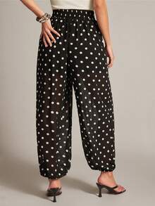 Hauture High Waist Loose Polka Dot Lantern Pants, Casual Trousers For Women, Spring/Summer - Black - View 3
