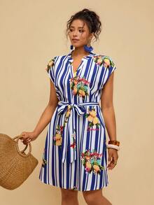 Travachic 大码夏季度假条纹柠檬印花连衣裙 - 彩色 - 查看 5