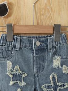 Toddler Boys' Casual Fashionable Minimalist Distressed Washed Denim Shorts - Light Wash - View 3