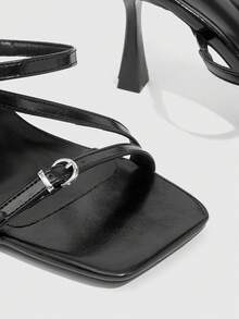 CUCCOO SZL Women Shoes Fashion Women's Square Toe Stiletto Black Stripe Sandals Sexy Party Banquet Date Nightclub Wear Women's High Heel Sandals - Black - View 5