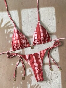 Swim Vcay Bộ 2 bikini nữ mùa hè in họa tiết ngẫu nhiên, dây mảnh, trang trí kim loại, gợi cảm. - Nhiều màu - Xem 3