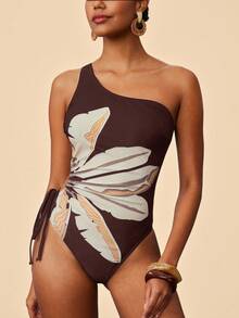 Travachic 女士印花连体泳衣，适合海滩度假 - 棕色 - 查看 3