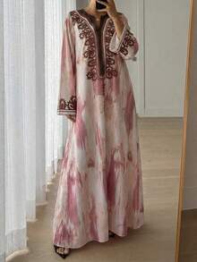 Modelyn 女士梭织烧花长袖宽松连衣裙 - 粉色 - 查看 10