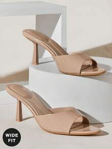 SHUZIA Giày sandal nữ dáng rộng, thoải mái, gợi cảm, mũi nhọn, chất liệu giả da bóng, gót nhọn. - Màu be - Xem 4