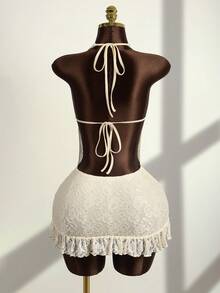 Zestiva Women's Boho Music Festival Outfit, Rock Party Costume, Summer Beach Wear, Halloween Costume, Thanksgiving Outfit, Sexy Nightclub Attire, Pool Party Dress, Sexy European And American Style, Deep V-Neck Backless Mini Bodycon Dress, Spaghetti Strap Lace Dress, Summer - Green - View 8