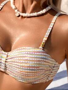 SHEIN Swim Lushore 女士新款特殊面料金属珠饰泳装套装 - 彩色 - 查看 5