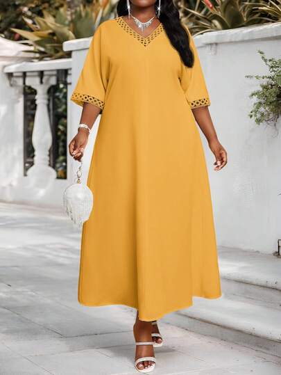 SHEIN Lady Vestido de túnica con cuello de volantes, mangas de murciélago y escote en V tejido blanco, elegante y casual para primavera y verano, vestidos de talla grande, ropa de verano bohemia para vacaciones, vestidos blancos elegantes y formales para mujer