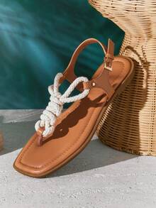 SHUZIA #CoastalChic 女士航海风系带棕褐色人字拖凉鞋 – 奢华灵感，雕塑线条，轻松优雅，夏日必备 - 紫紅色 - 查看 6