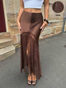 Siren Gaze Chân váy satin ren dành cho nữ, chân váy xếp ly satin cạp cao thanh lịch, phù hợp cho đi làm, tập Pilates, ở nhà, các dịp trang trọng, phỏng vấn, du lịch, biểu diễn, hẹn hò, công sở. - màu nâu - Xem 4