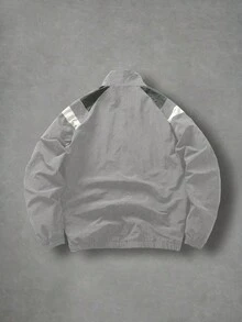 Manfinity EMRG Jaket Pria Lengan Panjang Kasual Serbaguna untuk Pemakaian Sehari-hari, Kerah Tegak, Resleting, dan Kombinasi Warna. - Light Grey - View 2