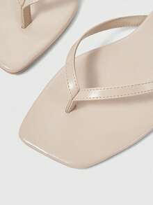 Sleekvia Women Shoes Square Toe Flat Bottom Apricot Flip-Flop Belt Foot Strap Fashion Casual Comfort Daily Versatile Women's Flat Bottom Slippers Sandals Flip-Flops - Stone color - View 4